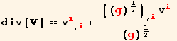 div[] == v_i^i_ (, i) + (((g)^1/2) _ (, i) v_i^i)/(g)^1/2